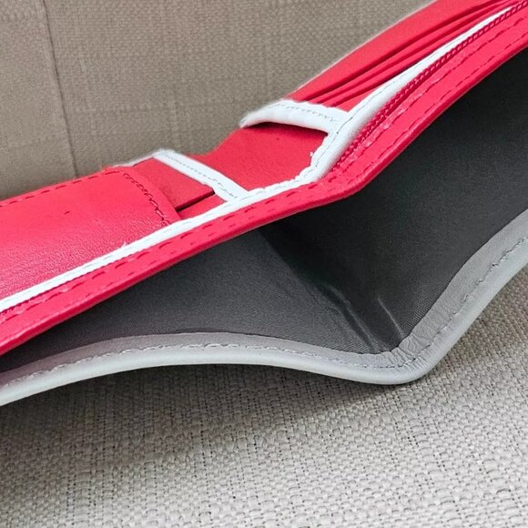 Bi Color Wallet Handmade Billfold White/Red Genuine Leather Cardholdder - Picture 9 of 10